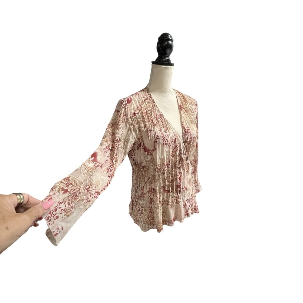 Studio 1940 Top Pink Floral Sheer Chiffon Wrap‎ Blouse Size M Victorian Ren Fair
